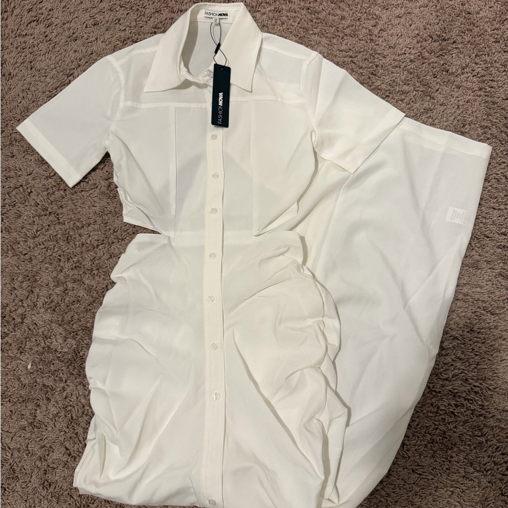 Fashion Nova White Button-Up Dress